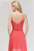 Spaghetti Straps Chiffon Aline Evening Maxi Gown Sleeveless Beading Bridesmaid Dress by misshow.com