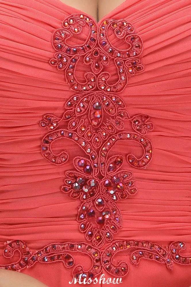 Spaghetti Straps Chiffon Aline Evening Maxi Gown Sleeveless Beading Bridesmaid Dress by misshow.com