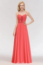 Spaghetti Straps Chiffon Aline Evening Maxi Gown Sleeveless Beading Bridesmaid Dress by misshow.com