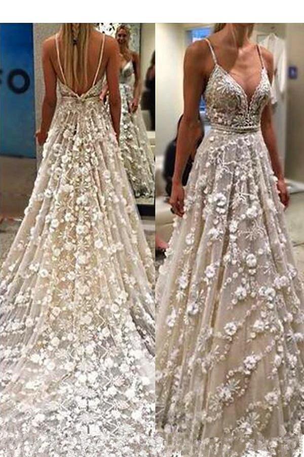 Spaghetti Straps Court Train Backless Wedding Dress With Beading WD376 by pgmdress