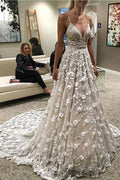 Spaghetti Straps Court Train Backless Wedding Dress With Beading WD376 by pgmdress