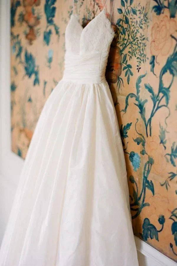 Spaghetti Straps Floor-Length Ivory Wedding Dress With Lace WD117 by pgmdress