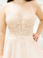 Spaghetti Straps Illusion Plunging V Neckline Wedding Dress WD458 by pgmdress