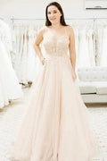 Spaghetti Straps Illusion Plunging V Neckline Wedding Dress WD458 by pgmdress