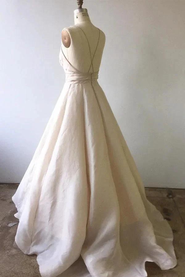 Spaghetti Straps Ivory Long Wedding Dress with Criss Back WD210 by pgmdress