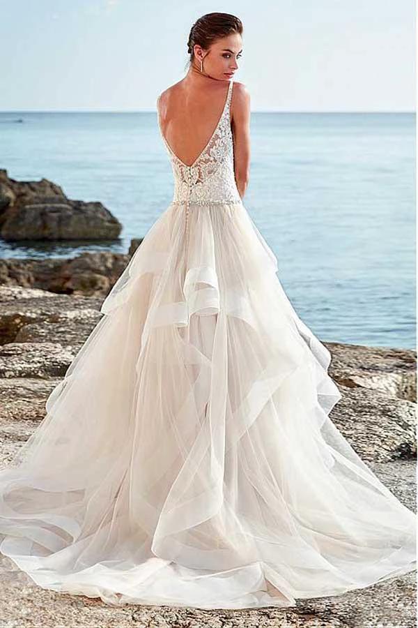 Spaghetti Straps Neckline A-Line Wedding Dress With Beaded WD195 by pgmdress