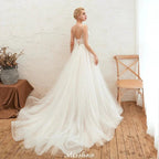 Spaghetti Straps Plunging V-Neck Wedding Dress Low Back Champagne Bridal Gown by misshow.com