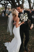 Spaghetti Straps Pretty Mermaid Backless V-Neck Beach Simple Boho Elegant Wedding Dresses by misshow.com