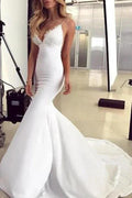 Spaghetti Straps Pretty Mermaid Lace Appliques Sexy Backless Elegant Wedding Dresses by misshow.com