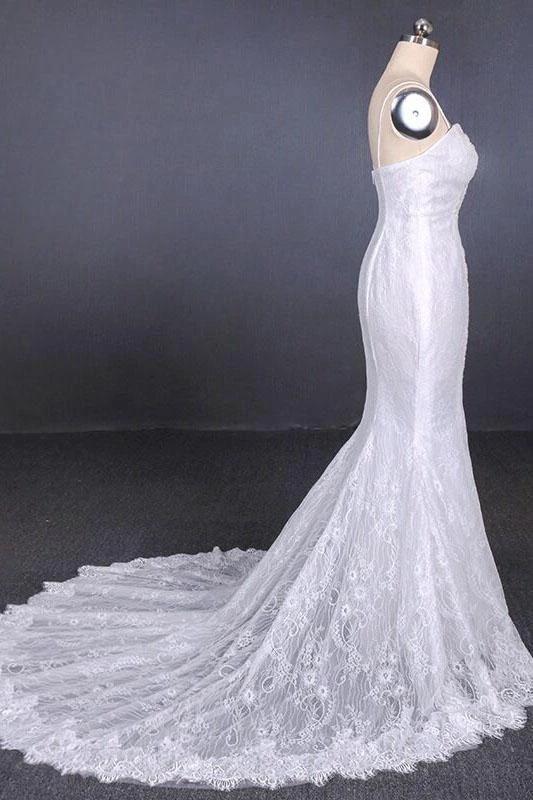 Spaghetti Straps Pretty Mermaid with Appliques Lace Beach Elegant Wedding Dresses by misshow.com