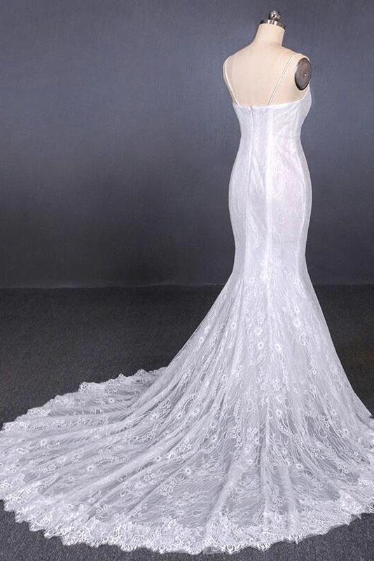 Spaghetti Straps Pretty Mermaid with Appliques Lace Beach Elegant Wedding Dresses by misshow.com