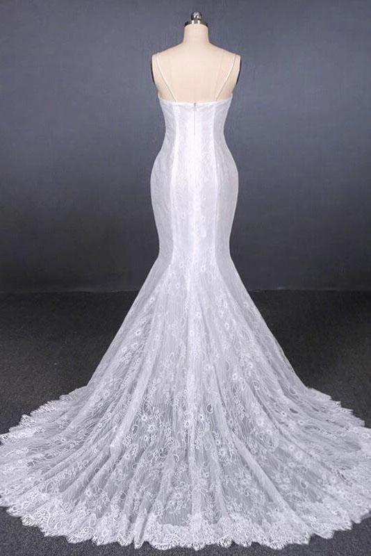 Spaghetti Straps Pretty Mermaid with Appliques Lace Beach Elegant Wedding Dresses by misshow.com