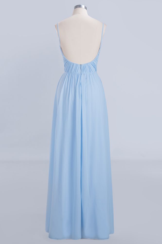 Spaghetti Straps Ruggle Chiffon Bridesmaid Dress Sky Blue A-line Wedding Party Dress
