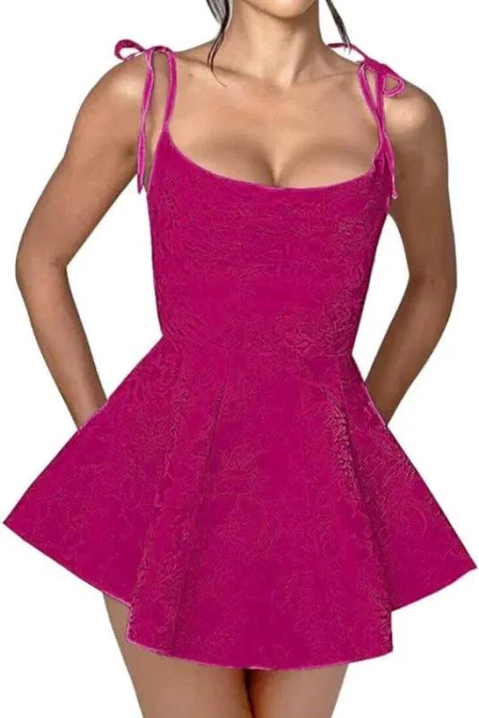 Glamorous Spaghetti Straps Satin Mini Party Dress Jacquard Sleeveless Homecoming Dress by misshow.com