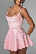 Glamorous Spaghetti Straps Satin Mini Party Dress Jacquard Sleeveless Homecoming Dress by misshow.com