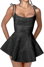 Glamorous Spaghetti Straps Satin Mini Party Dress Jacquard Sleeveless Homecoming Dress by misshow.com