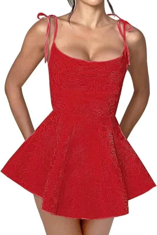 Glamorous Spaghetti Straps Satin Mini Party Dress Jacquard Sleeveless Homecoming Dress by misshow.com