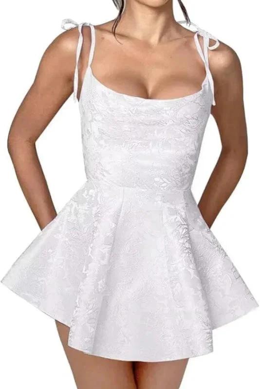 Glamorous Spaghetti Straps Satin Mini Party Dress Jacquard Sleeveless Homecoming Dress by misshow.com