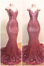 Spaghetti-Straps Sequins Prom Dress Mermaid Long by misshow.com