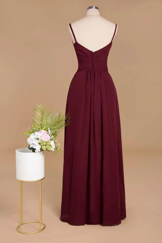 Spaghetti Straps Simple Evening Maxi Dresses Aline Chiffon Ruffle Party Gown by misshow.com
