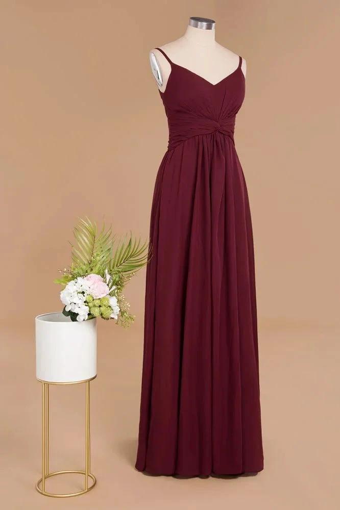 Spaghetti Straps Simple Evening Maxi Dresses Aline Chiffon Ruffle Party Gown by misshow.com