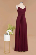 Spaghetti Straps Simple Evening Maxi Dresses Aline Chiffon Ruffle Party Gown by misshow.com