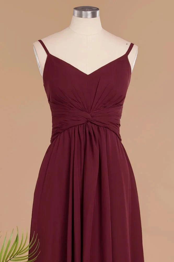 Spaghetti Straps Simple Evening Maxi Dresses Aline Chiffon Ruffle Party Gown by misshow.com