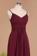 Spaghetti Straps Simple Evening Maxi Dresses Aline Chiffon Ruffle Party Gown by misshow.com