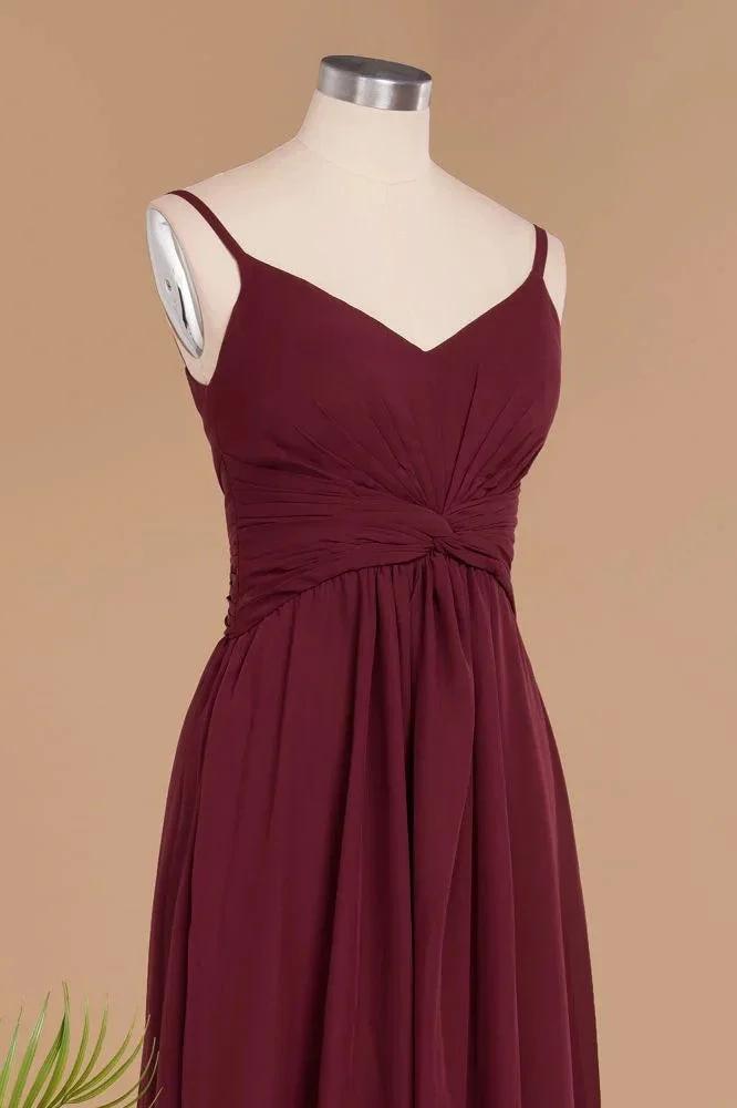 Spaghetti Straps Simple Evening Maxi Dresses Aline Chiffon Ruffle Party Gown by misshow.com