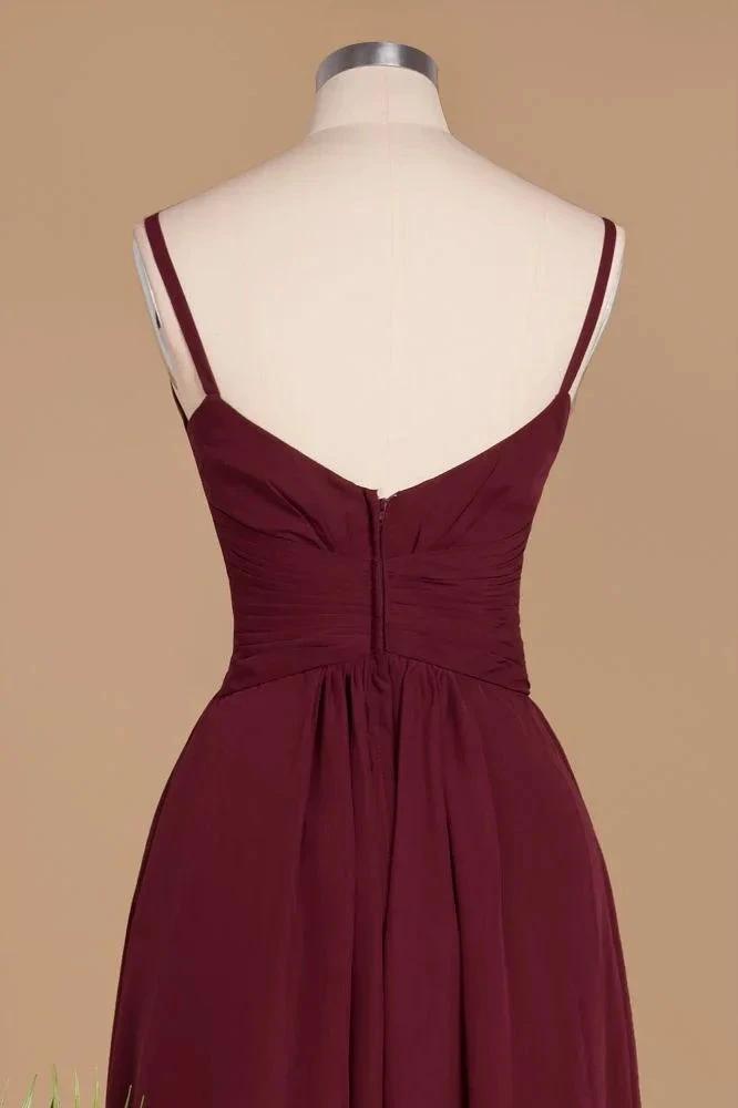 Spaghetti Straps Simple Evening Maxi Dresses Aline Chiffon Ruffle Party Gown by misshow.com