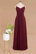 Spaghetti Straps Simple Evening Maxi Dresses Aline Chiffon Ruffle Party Gown by misshow.com