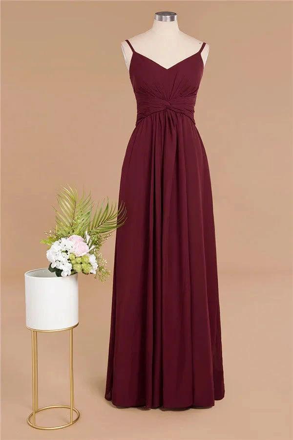 Spaghetti Straps Simple Evening Maxi Dresses Aline Chiffon Ruffle Party Gown by misshow.com
