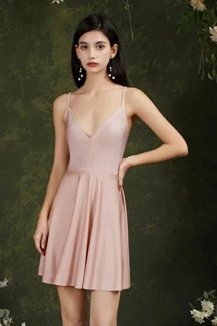 Spaghetti Straps Sleeveless A-Line Satin Short Prom Dresses by misshow.com