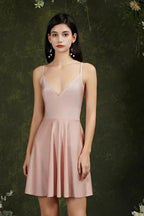 Spaghetti Straps Sleeveless A-Line Satin Short Prom Dresses by misshow.com
