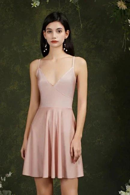 Spaghetti Straps Sleeveless A-Line Satin Short Prom Dresses by misshow.com