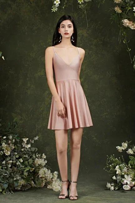 Spaghetti Straps Sleeveless A-Line Satin Short Prom Dresses by misshow.com