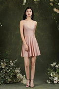 Spaghetti Straps Sleeveless A-Line Satin Short Prom Dresses by misshow.com
