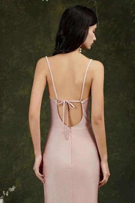Spaghetti Straps Sleeveless Mermaid Front-Split Satin Prom Dresses by misshow.com