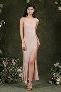 Spaghetti Straps Sleeveless Mermaid Front-Split Satin Prom Dresses by misshow.com