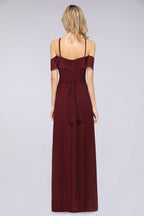 Spaghetti-Straps Sleeveless Ruffles Floor-Length Bridesmaid Dress with Bow Sash