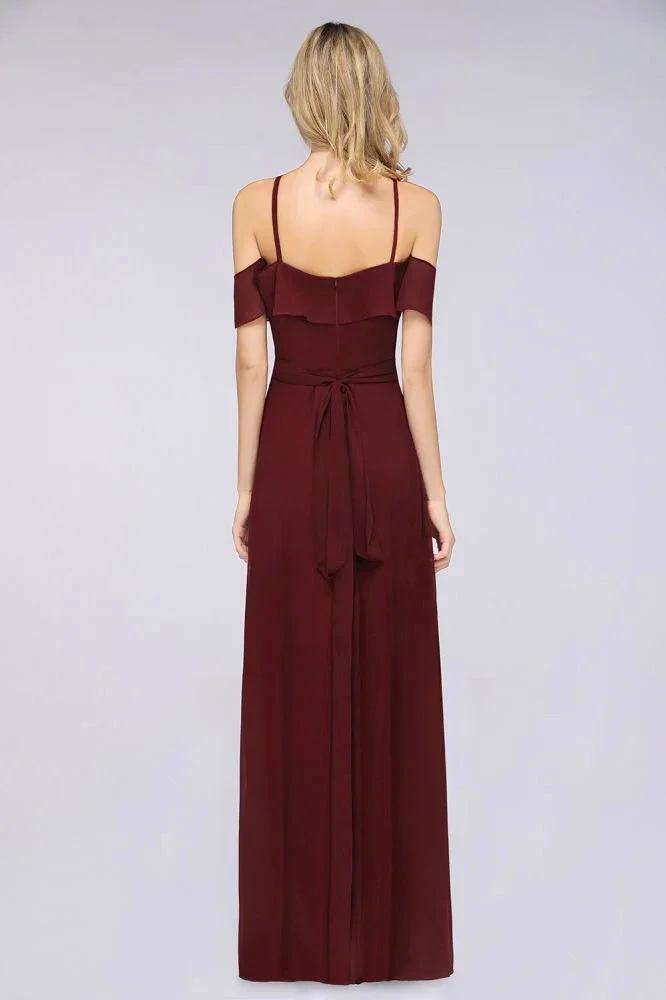 Spaghetti-Straps Sleeveless Ruffles Floor-Length Bridesmaid Dress with Bow Sash by misshow.com