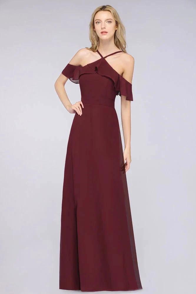Spaghetti-Straps Sleeveless Ruffles Floor-Length Bridesmaid Dress with Bow Sash by misshow.com