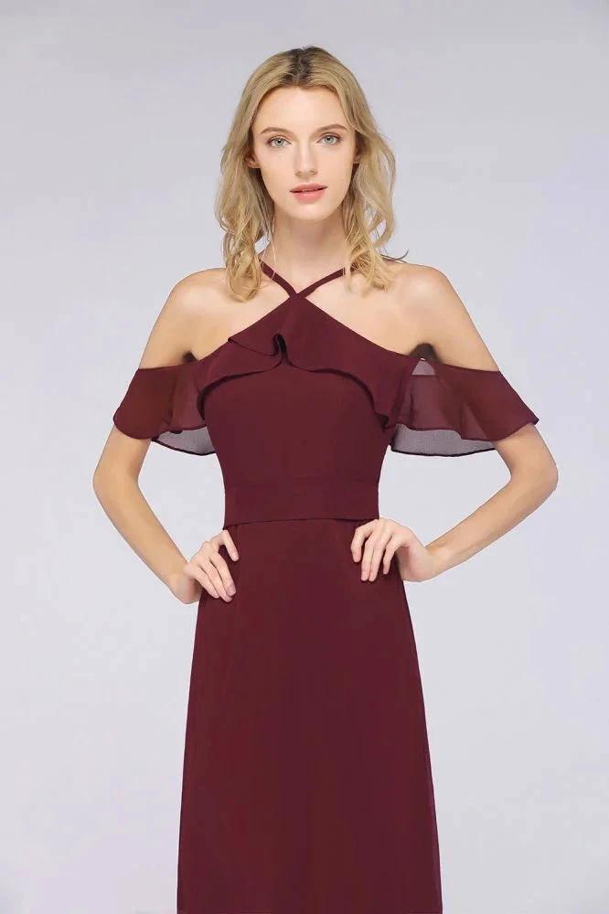 Spaghetti-Straps Sleeveless Ruffles Floor-Length Bridesmaid Dress with Bow Sash by misshow.com