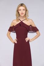 Spaghetti-Straps Sleeveless Ruffles Floor-Length Bridesmaid Dress with Bow Sash