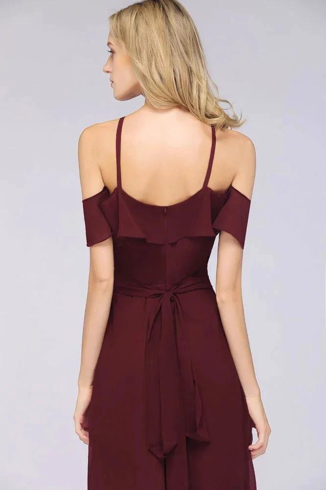 Spaghetti-Straps Sleeveless Ruffles Floor-Length Bridesmaid Dress with Bow Sash by misshow.com