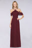 Spaghetti-Straps Sleeveless Ruffles Floor-Length Bridesmaid Dress with Bow Sash