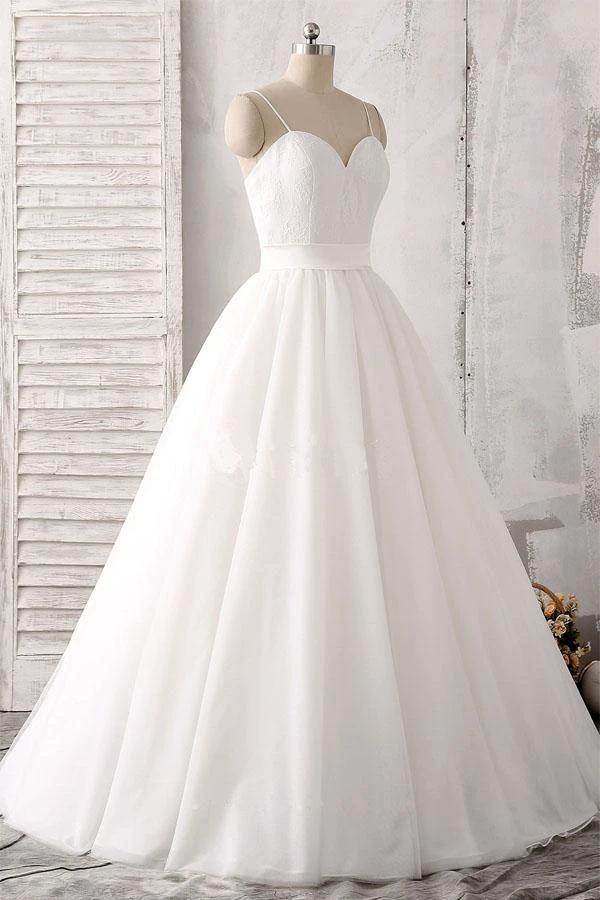 Spaghetti Straps Sweetheart Floor-length White Satin Wedding Dress WD143 by pgmdress