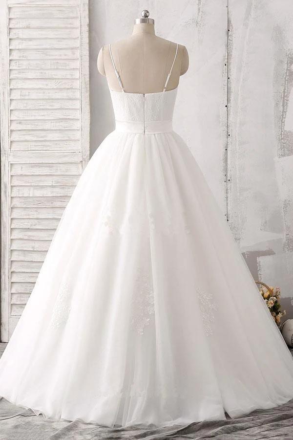 Spaghetti Straps Sweetheart Floor-length White Satin Wedding Dress WD143 by pgmdress