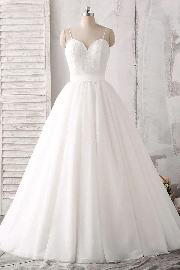Spaghetti Straps Sweetheart Floor-length White Satin Wedding Dress WD143 by pgmdress