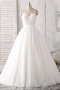 Spaghetti Straps Sweetheart Floor-length White Satin Wedding Dress WD143 by pgmdress